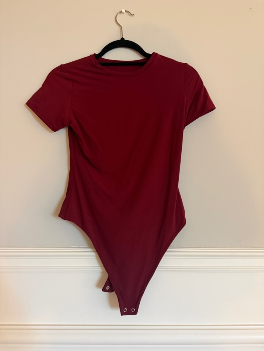 Amazon Women's Short-Sleeve Crew Neck Bodysuit in Burgundy